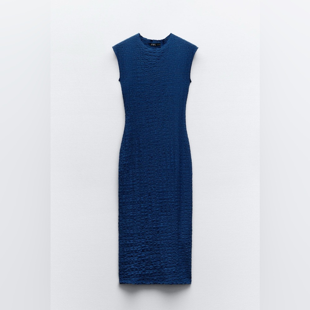 Zara Textured Blue Midi Dress